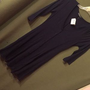 Button front dress. Navy blue.